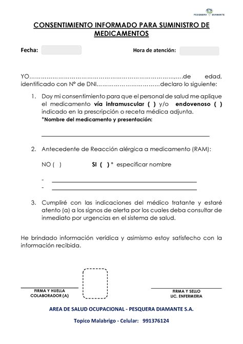 Consentimiento Informado De Aplicacion De Inyectable Consentimiento