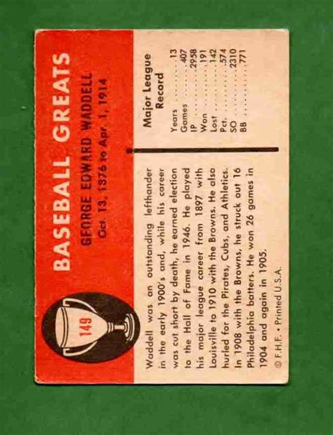 Sportlots Auctions Fleer Baseball Greats Rube Waddell