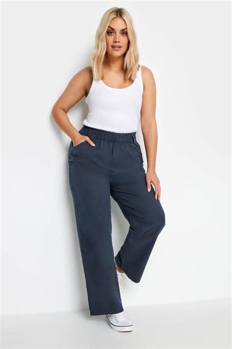 Yours Plus Size Navy Blue Cool Cotton Wide Leg Trousers Yours Clothing