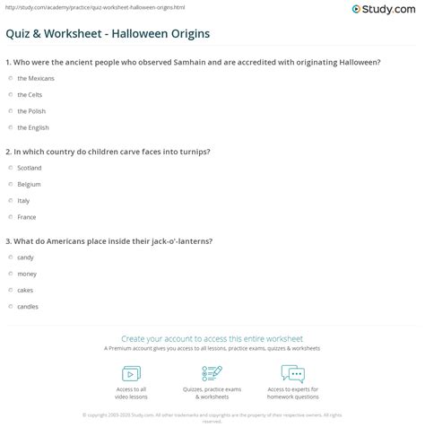 Quiz & Worksheet - Halloween Origins | Study.com