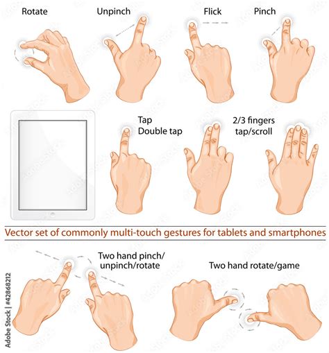 Vector set of commonly used multitouch gestures Stock Vector | Adobe Stock