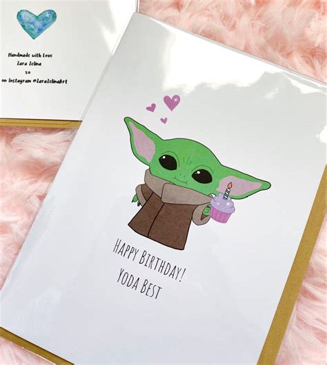 Baby Yoda Birthday Card Etsy In 2021 Yoda Card Happy Birthday