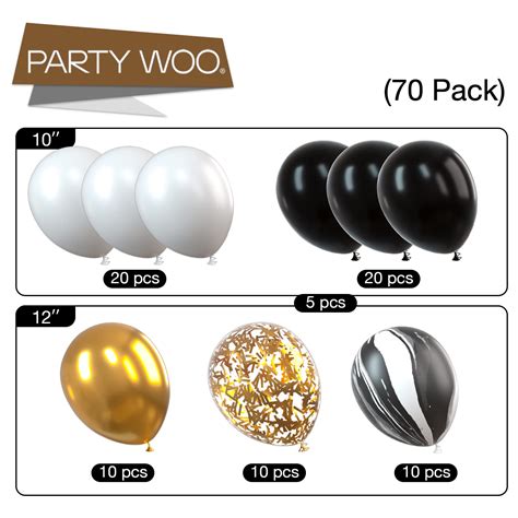 Partywoo Gold And Black Balloons Pcs Black Balloons White Balloons