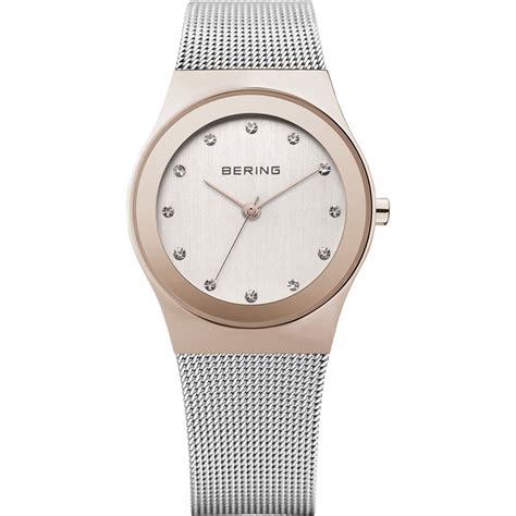 Reloj Bering Clásico Mujer Malla Swarovski Elements Plateado Rosado