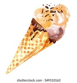 Ice Cream Cone Painted Watercolors On Stock Illustration