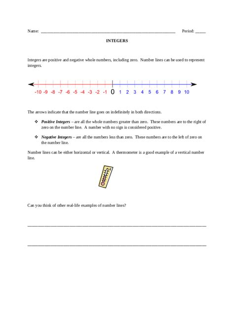 Positive And Negative Number Line Worksheets Full PDF Doc Template ...