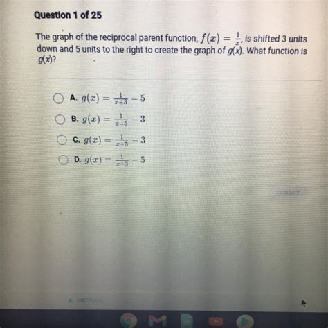 Free Question Of The Graph Of The Reciprocal Parent Function F