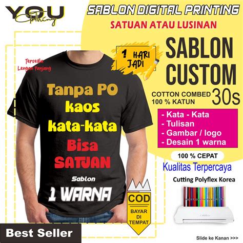 Jual Kaos Custom Sablon Custom Satuan Nama Kata Kata Tulisan Bebas