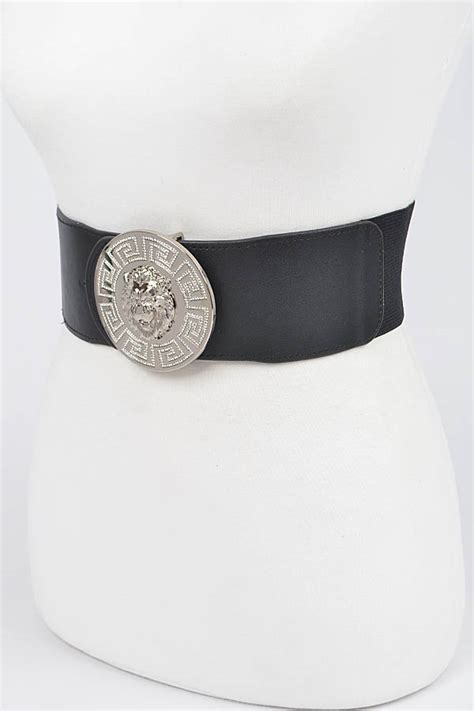 Hb8506 Black Gold Lion Buckle Plus Size Elastic Belt Belts