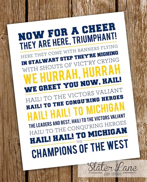 University of Michigan Fight Song Wall Art Printable - Etsy