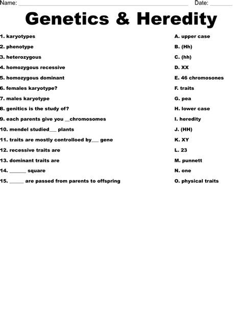 Heredity & Genetics Worksheet - WordMint - Worksheets Library