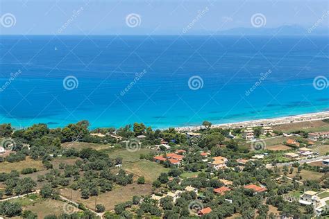 Panorama Of Agios Ioanis Beach With Blue Waters Lefkada Ionian