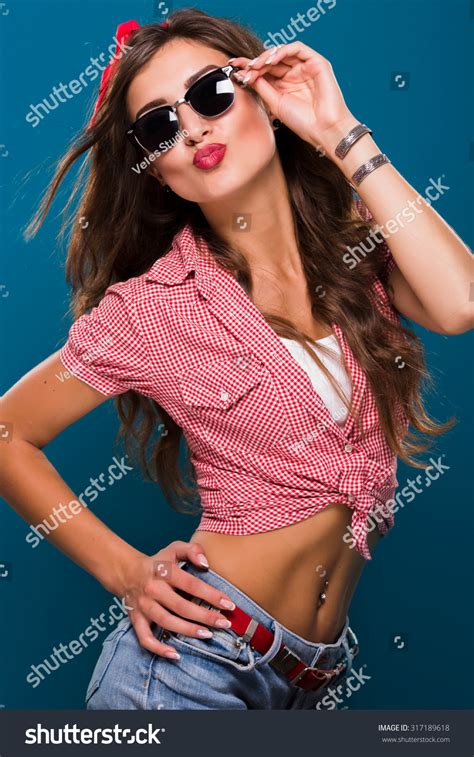 Lovely Brunette Girl Piercing Navel Wearing Stock Photo Shutterstock