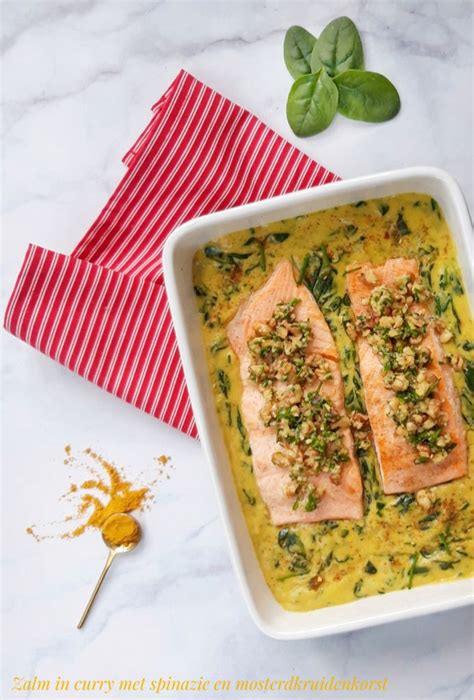 Zalm In Curry Met Spinazie En Mosterdkruidenkorst Flo S Food Corner