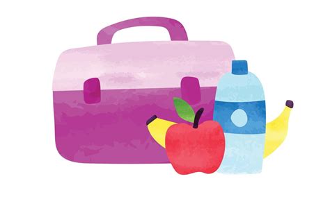 School Lunch Box Watercolor Drawing Vector Illustration Isolated On