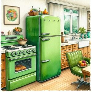 Watercolor Retro Green Kitchen Clipart Vintage 50 S Kitchen Clip Art