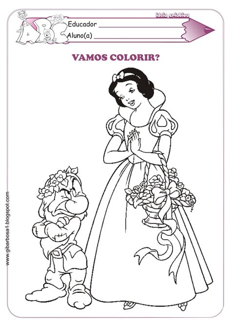 Atividades Conto de Fadas Branca de Neve e os Sete Anões para colorir