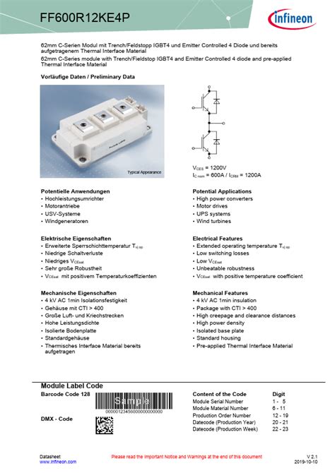 FF600R12KE4P Datasheet IGBT