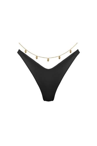 Alana Black Cheeky Bikini Bottoms Belly Chain Seashell