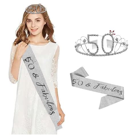 Rose Gold 50 And Fabulous Birthday Sash Tiara Crown Headband Set For