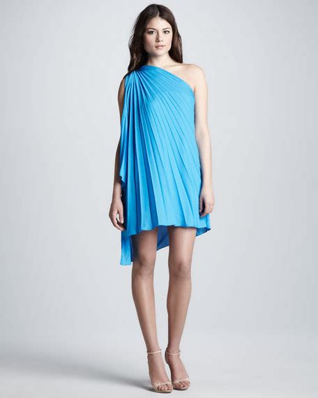 Halston Heritage One Shoulder Pleated Dress