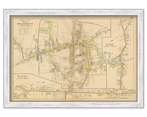 Village of HOPKINTON, Massachusetts 1908 Map - Replica or GENUINE Original