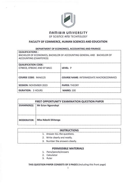 Ima S Intermediate Macroeconomics St Opp Nov Nust Past