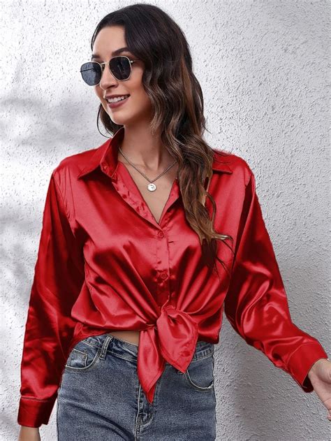 Pin By Posto Kakica On Temu Fashion Womens Shirts Satin Blouse