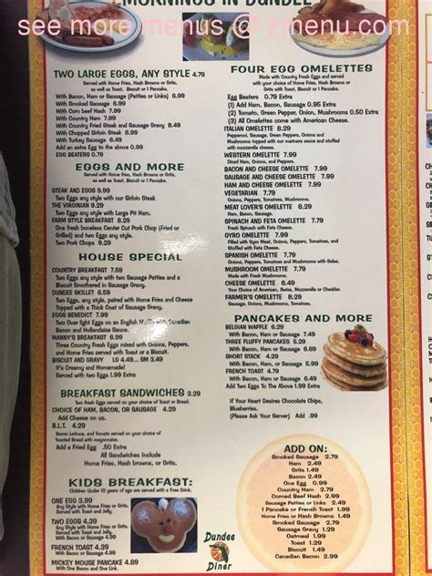 Menu at Dundee Diner restaurant, Dundee