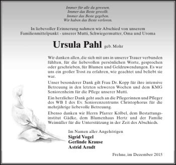 Traueranzeigen Von Ursula Pahl Trauer Anzeigen De