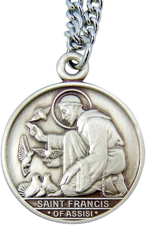 Sterling Silver Saint Francis Of Assisi With Birds Round Medal Pendant 1 1 16 Inch