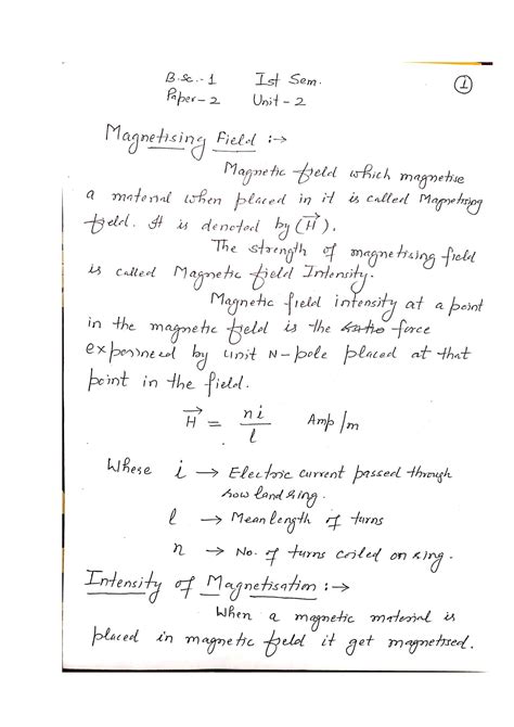 Complete Physics Hand Written Notes Of Magnetostatics For B Sc St