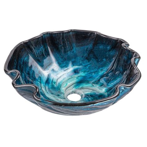 Eden Bath Caribbean Wave Glass Vessel Sink In Blue Ebgs37 The Home Depot