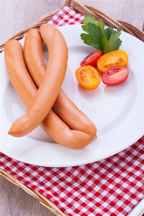 Tasty Traditional Pork Sausages Frankfurter Snack Food Stock Photo