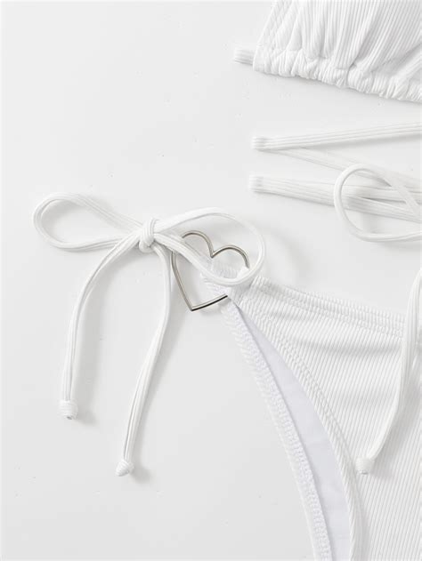 ROMWE Gemini Bikini Set Heart Ring Linked Triangle Bra Tie Side