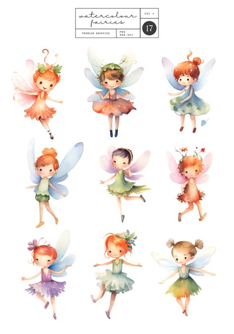 Watercolour Fairies Clip Art Set Cute Magical Fairy Graphics Whimsical