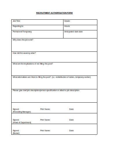 Recruitment Authorisation Form Templates In Pdf Ms Word Free