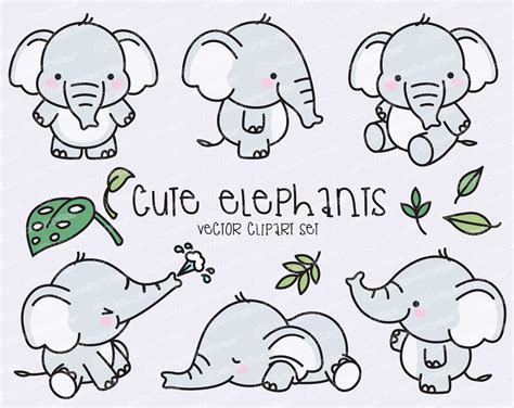 Premium Vector Clipart Kawaii Elephant Cute Elephant Clipart Set High