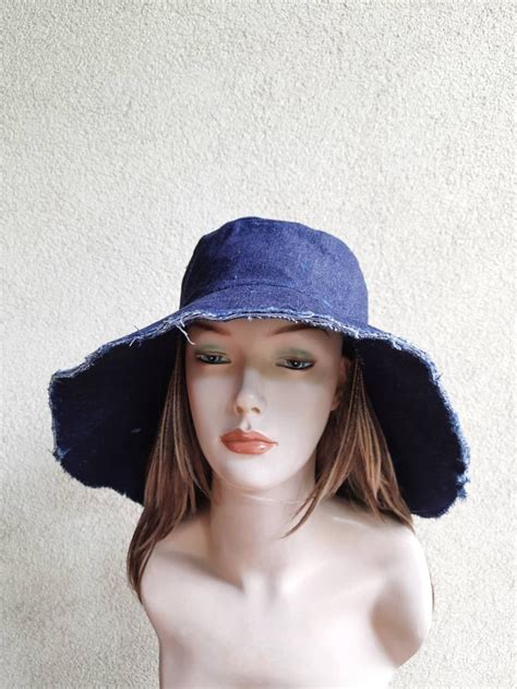 Denim Sun Hat With A Cut Edge And Asymmetrical Brim Etsy