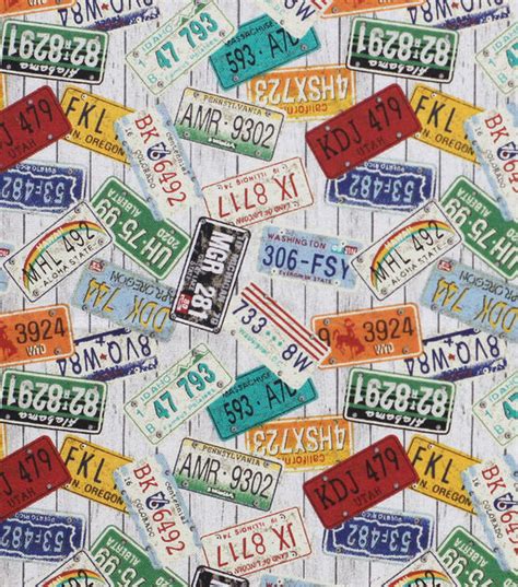 License Plates On Wood Novelty Cotton Fabric Joann