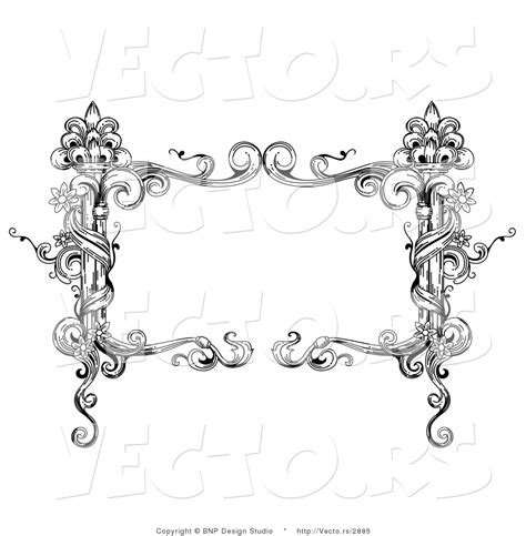 Vector Of Black And White Rectangular Vintage Floral Vine Frame With