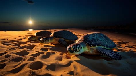 Premium Photo Two Turtles Sunbathe On A Sandy Beach Under The Warm Sun