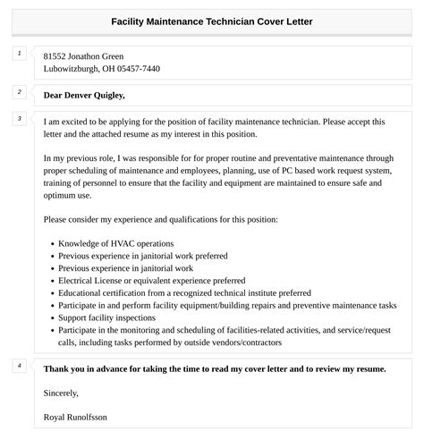 Facility Maintenance Technician Cover Letter Velvet Jobs