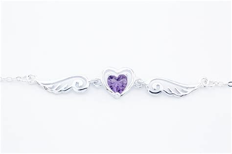 Pulsera Corazon Y Alas Angel Zirconia Morado Illuminate