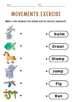 animal movements exercise animal   correct movement worksheet