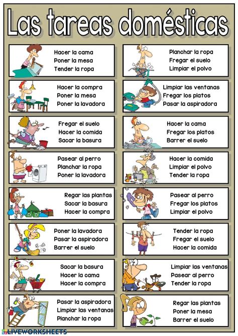 Las Tareas Domésticas Interactive Worksheet Spanish Worksheets Spanish Teaching Resources