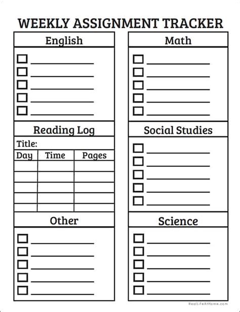 Weekly Homework Planner Template