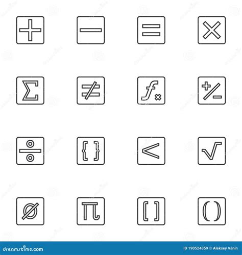 Calculator Symbols Line Icons Set Stock Vector Illustration Of