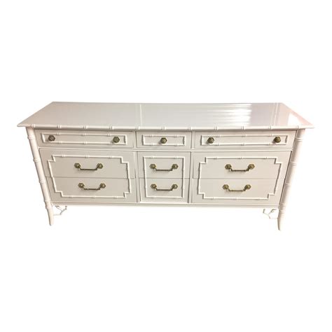 Thomasville White Lacquered Faux Bamboo Allegro Dresser | Chairish