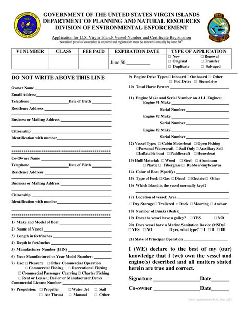 Virgin Islands Application For Us Virgin Islands Vessel Number And Certificate Registration